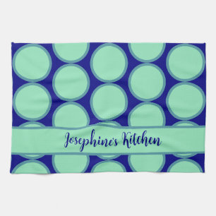 Personalized Navy Mint Polka Dot Pattern Modern  Tea Towel