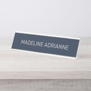 Personalized Navy & Silver Modern Desk Name Plate