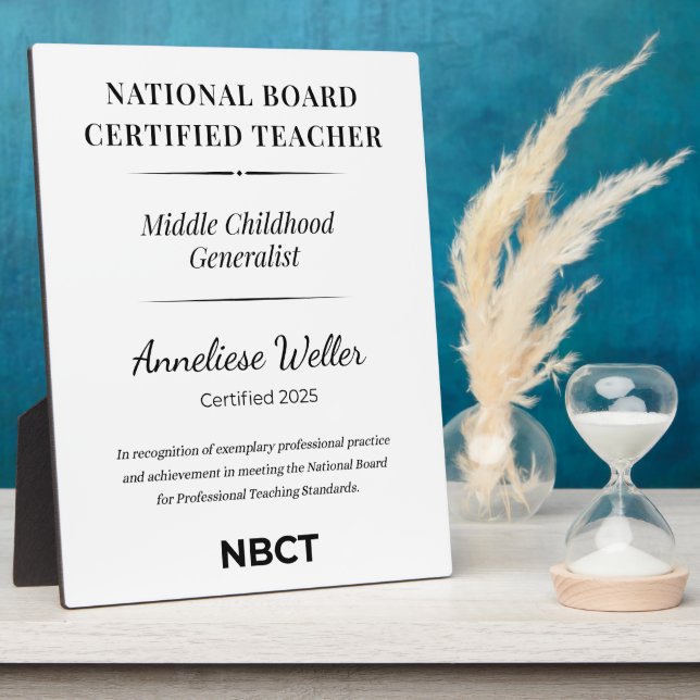 Personalized NBCT Middle childhood generalist  Plaque (Side)