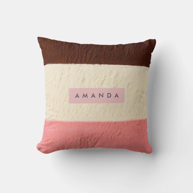 Personalized Neapolitan Ice Cream Stripe Cushion (Front)