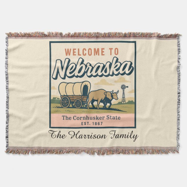Personalized Nebraska Throw Blanket (Front)