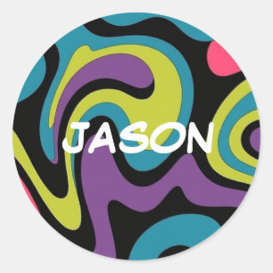 Personalized Neon Abstract Pattern — Retro Design Classic Round Sticker