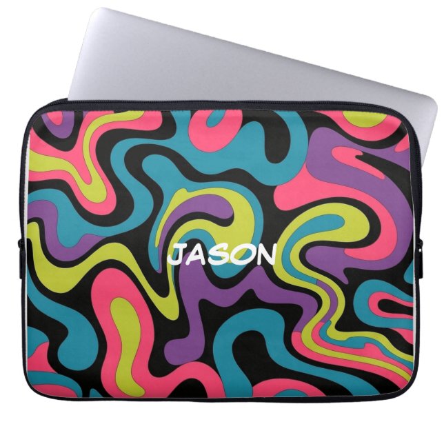 Personalized Neon Abstract Pattern — Retro Design Laptop Sleeve (Front)