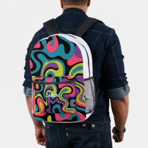 Personalized Neon Abstract Pattern — Retro Design Printed Backpack