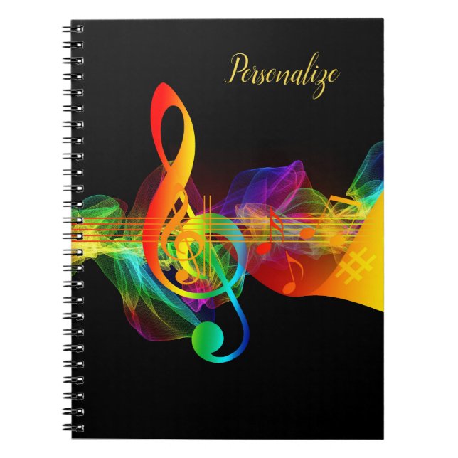 Personalized Neon Music Treble Clef Custom Gift Notebook (Front)