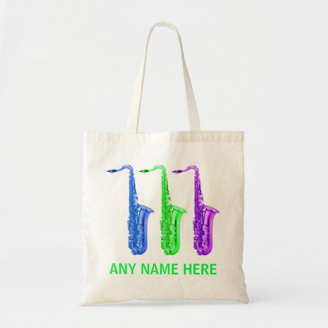 PERSONALIZED neon saxophones!  Add any name/text. Tote Bag (Front)