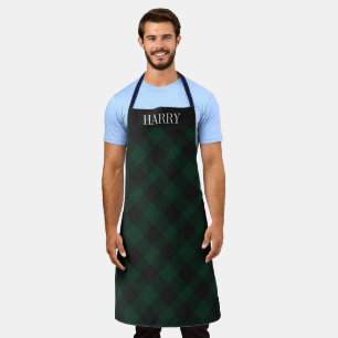 Personalized net and black plaid tartan party apron