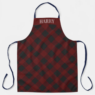 Personalized net and black plaid tartan party apron
