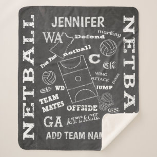 Personalized netball chalkboard style sherpa blanket
