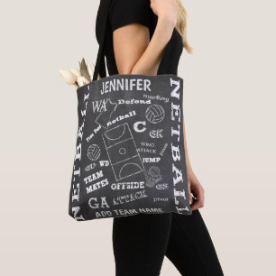Personalized netball chalkboard style tote bag