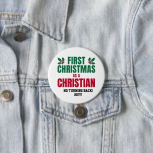 Personalized NEW CHRISTIAN FIRST CHRISTMAS 7.5 Cm Round Badge