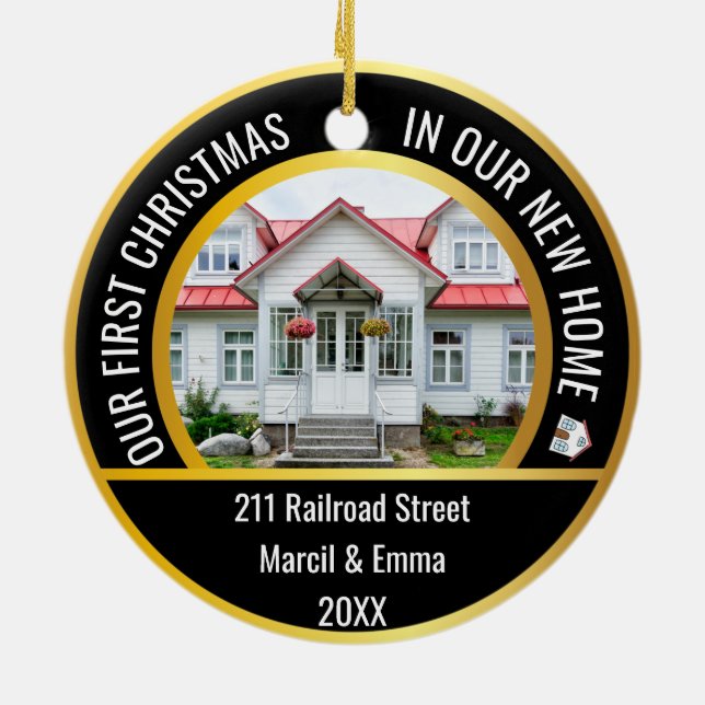 personalized new home christmas 2023 with 2 photo ceramic ornament (Back)