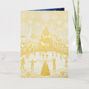Personalized New Year's greetings in gold Foil Holiday Card