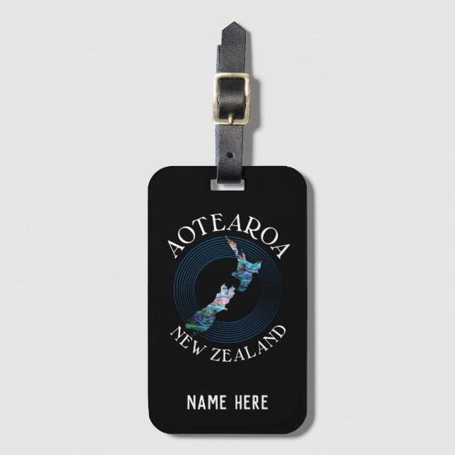 PERSONALIZED NEW ZEALAND MAP PAUA LUGGAGE TAG (Front Vertical)