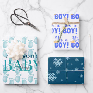 Personalized Newborn Baby Boy Shower Wrapping Paper Sheet