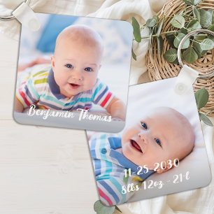 Personalized Newborn Baby Photo Name & Birth Stats Key Ring