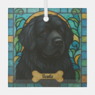 Personalized Newfoundland Dog "Stained Glass"  Glass Tree Decoration