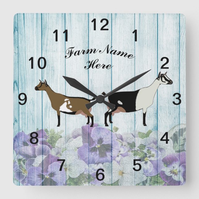 Personalized Nigerian Dwarf Alpine Dairy Goat Farm Square Wall Clock (Front)