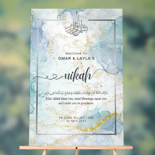 Personalized Nikah Welcome Acrylic Sign - Blue