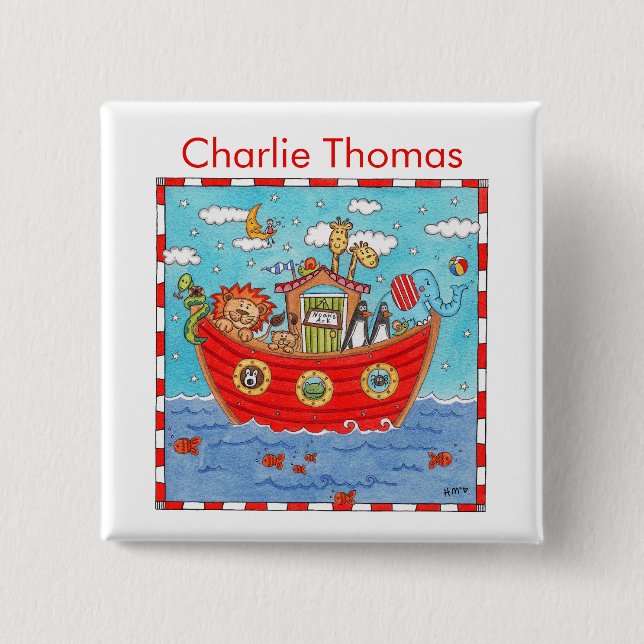 Personalized Noah's Ark  15 Cm Square Badge (Front)