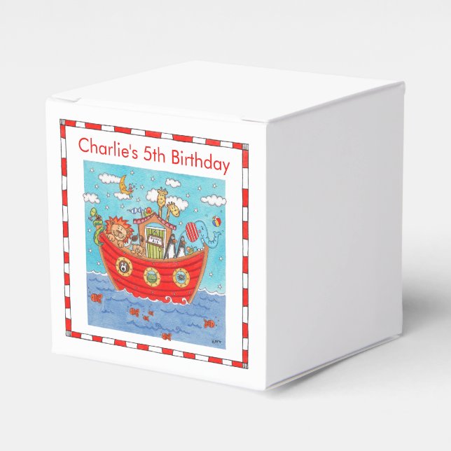 Personalized Noah's Ark Birthday Favour Box (Front Side)