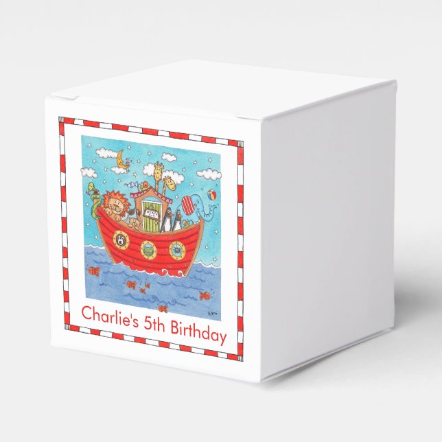 Personalized Noah's Ark Birthday Favour Box (Front Side)