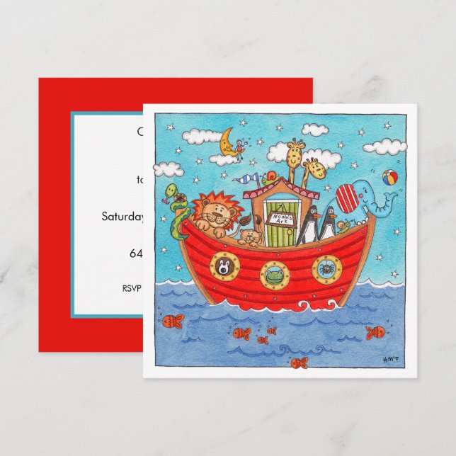 Personalized Noah's Ark Birthday Invitation (Front/Back)