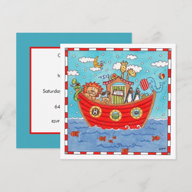 Personalized Noah's Ark Birthday Invitation (Front/Back)