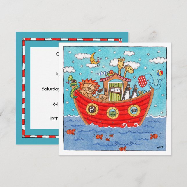 Personalized Noah's Ark Birthday Invitation (Front/Back)