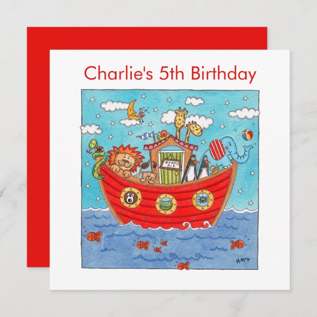 Personalized Noah's Ark Birthday Invitation (Front/Back)
