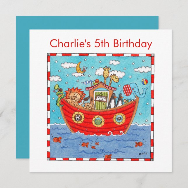 Personalized Noah's Ark Birthday Invitation (Front/Back)