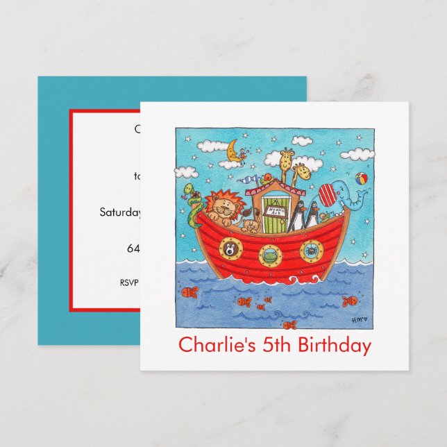 Personalized Noah's Ark Birthday Invitation (Front/Back)