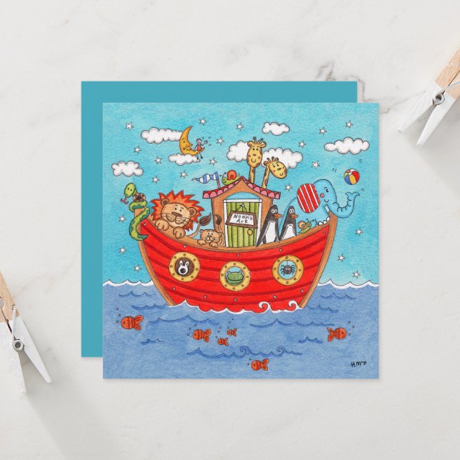 Personalized Noah's Ark Birthday Invitation (Front/Back In Situ)