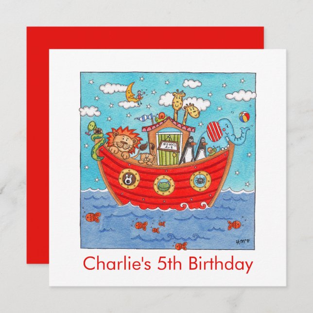 Personalized Noah's Ark Birthday Invitation (Front/Back)