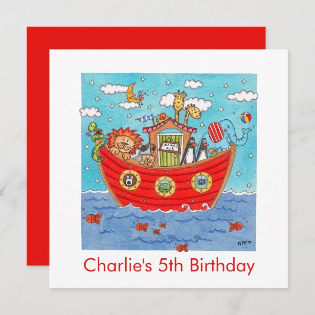 Personalized Noah's Ark Birthday Invitation (Front/Back)