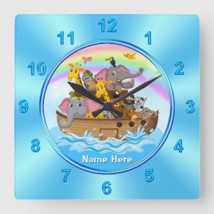 Personalized, Noah's Ark Clock, for Kids Square Wall Clock