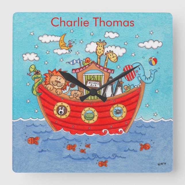 Personalized Noah's Ark  Square Wall Clock (Front)