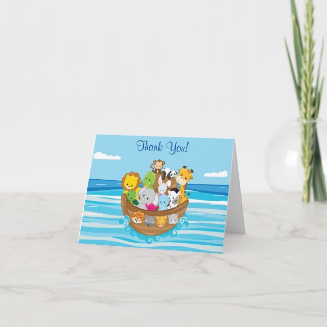 Personalized Noah's Ark Theme with Baby Animals Thank You Card (Front)