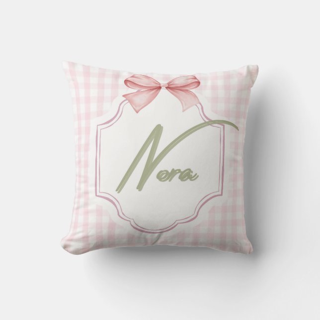 Personalized Nora Baby Girl Nursery Bow&Gingham  Cushion (Front)