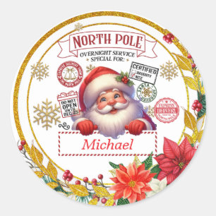 Personalized North Pole Delivery Santa Christmas Classic Round Sticker