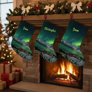 Personalized Northern Lights Christmas Custo Large Christmas Stocking