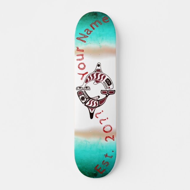 Personalized Northwest Coast Duel Killer Whale Skateboard (Front)