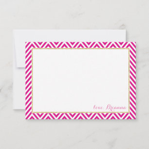 PERSONALIZED NOTE chervon pattern gold hot pink Invitation