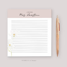 Personalized Notepad for Teacher with Flower Lined