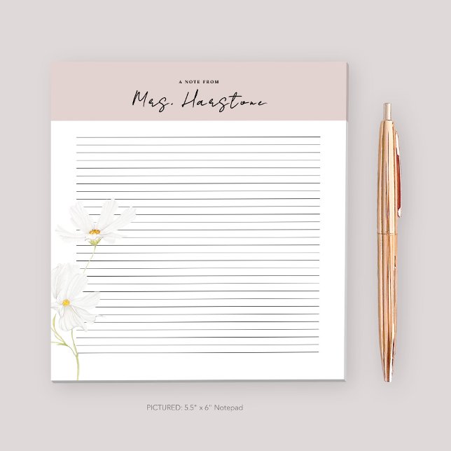 Personalized Notepad for Teacher with Flower Lined (Creator Uploaded)