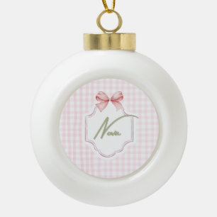 Personalized Nova Baby Girl Nursery Bow&Gingham Ceramic Ball Christmas Ornament