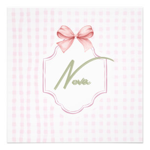 Personalized Nova Baby Girl Nursery Bow&Gingham Photo Print