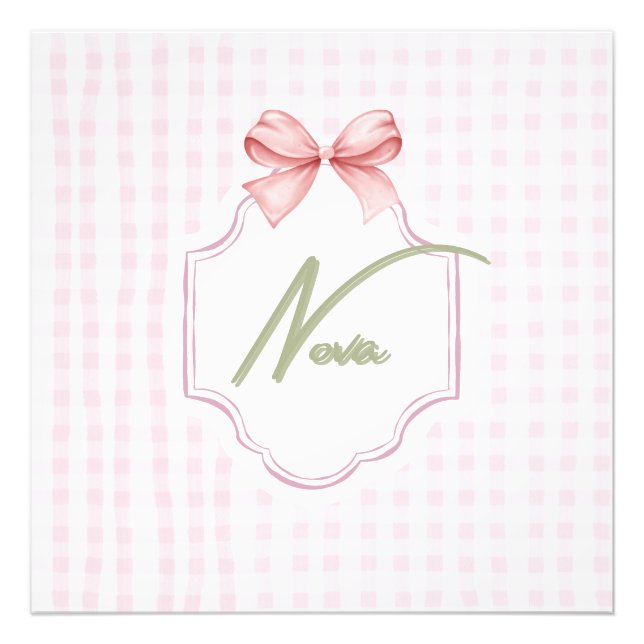 Personalized Nova Baby Girl Nursery Bow&Gingham  Photo Print (Front)