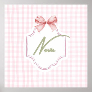 Personalized Nova Baby Girl Nursery Bow&Gingham Poster