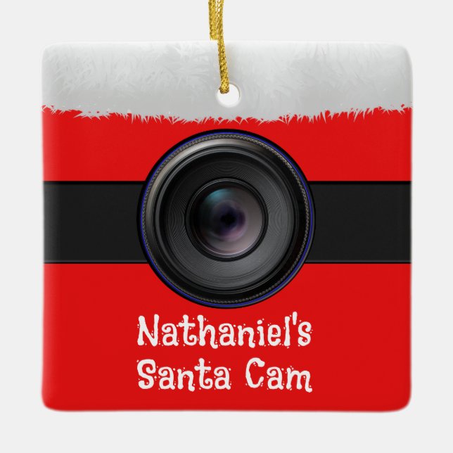 Personalized Novelty Santa Camera  Ceramic Ornament (Front)